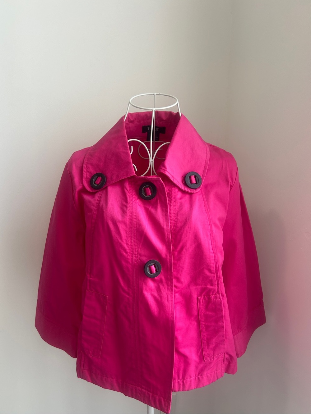 Women's Hot Pink Cropped Jacket with Contrast Buttons - Classic Style